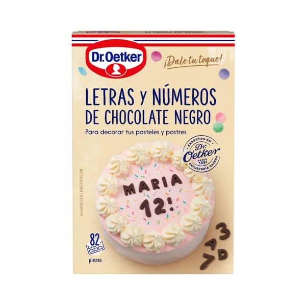 DR. OETKER Letras y números de chocolate negro (82 piezas) Dr. OETKER 60 gr, - 0.06 kg - Imagen del producto en Findit
