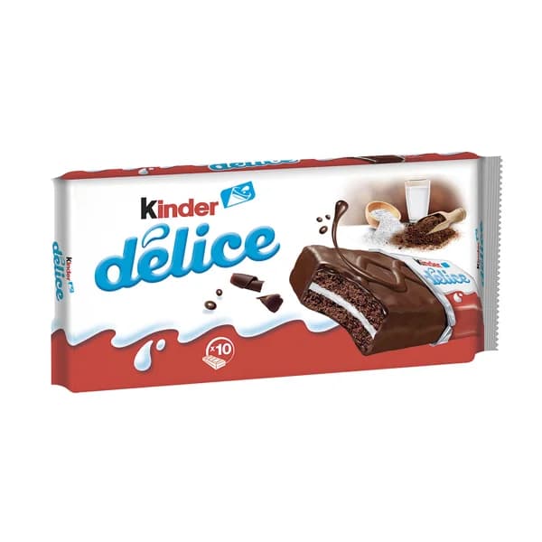 KINDER DELICE Bizcocho de chocolate relleno de crema de leche pack de 10 uds. - 0.42 kg - Imagen del producto en Findit