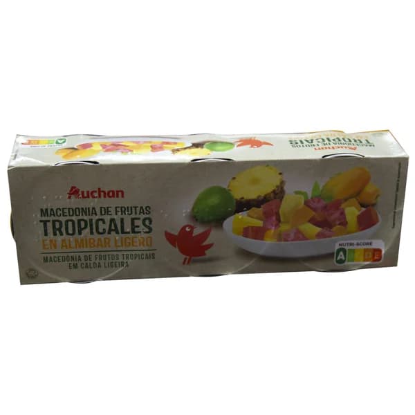PRODUCTO ALCAMPO Macedonia de frutas tropicales en almíbar 3 x 140 g. - 0.42 kg - Imagen del producto en Findit