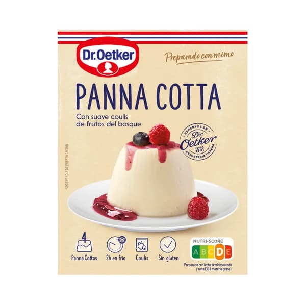 DR. OETKER Preparado para panna cota con salsa de frambuesa DR. OETKER 110 g. - 0.11 kg - Imagen del producto en Findit