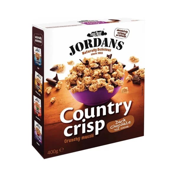 JORDAN Country crips Cereales muesli crujiente con chocolate negro (70% cacao) 400 g. - 0.4 kg - Imagen del producto en Findit