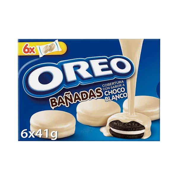 OREO Galletas rellenas de crema de vainilla y cubiertas de chocolate blanco 6 uds. 41 g. - 0.25 kg - Imagen del producto en Findit
