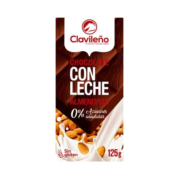 CLAVILEÑO Chocolate con leche y almendras sin azúcares añadidos 125 g. - 0.1 kg - Imagen del producto en Findit