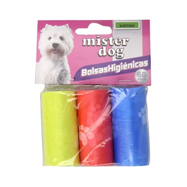 MISTER DOG Bolsas de plástico colores recoge excrementos para perros MISTER DOG 3 rollos. 20 uds. - 1 ud - Imagen del producto en Findit