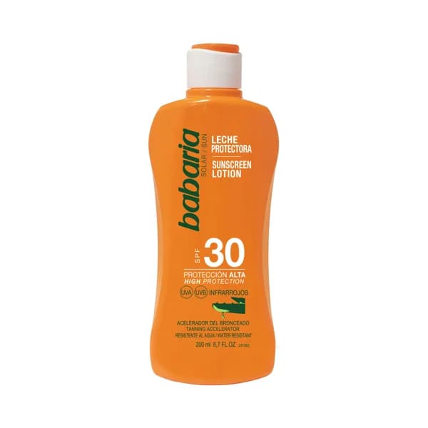 BABARIA Leche solar protectora, con acción aceleradora del bronceado y factor de protección 30 (medio) BABARIA 200 ml. - 0.2 l - Imagen del producto en Findit