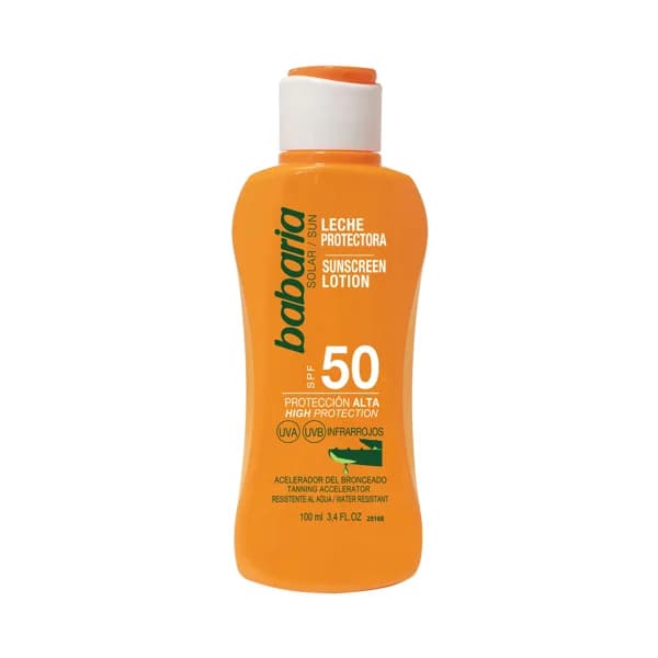 BABARIA Leche solar protectora, con acción aceleradora del bronceado y factor de protección 50 (muy alto) BABARIA 100 ml. - 0.1 l - Imagen del producto en Findit