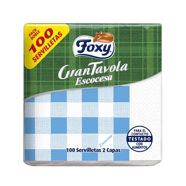 FOXY Servilletas de papel desechables doble capa, 33 x 33 cm. FOXY Gran Tavola Escocesa 100 uds. - 1 ud - Imagen del producto en Findit