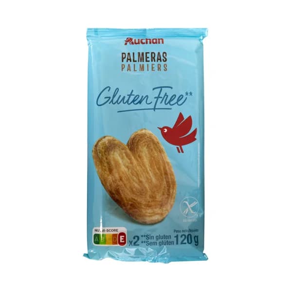 PRODUCTO ALCAMPO Palmeras de hojaldre elaboradas sin gluten 2 uds, 120 g. - 0.12 kg - Imagen del producto en Findit