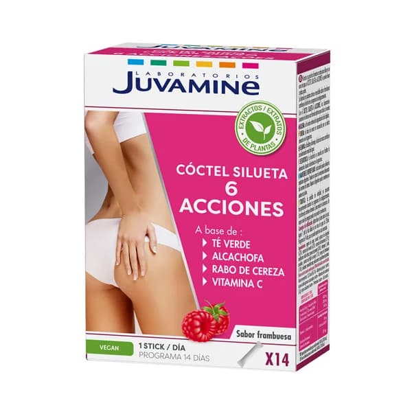 JUVAMINE Cóctel silueta 6 acciones a base de extractos de plantas, sabor frambuesa 14 uds. - 1 ud - Imagen del producto en Findit