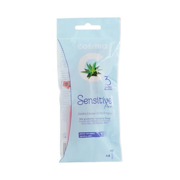 COSMIA Cuchillas desechables con cabezal pivotante de 3 hojas, especial pieles sensibles COSMIA Sensitive flex 4 uds. - 1 ud - Imagen del producto en Findit