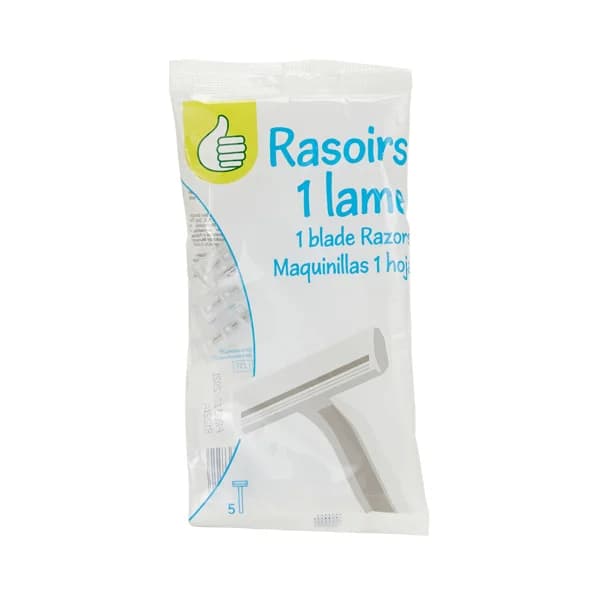 PRODUCTO ECONÓMICO ALCAMPO Maquinilla de afeitar desechable con hoja de acero inoxidable, para pieles normales PRODUCTO ECONÓMICO ALCAMPO 5 uds. - 1 ud - Imagen del producto en Findit