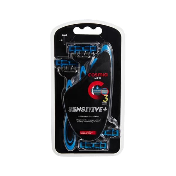 COSMIA Cuchillas desechables con cabezal pivotante de 3 hojas, especial pieles sensibles COSMIA Sensitive flex 4 uds. - 1 ud - Imagen del producto en Findit