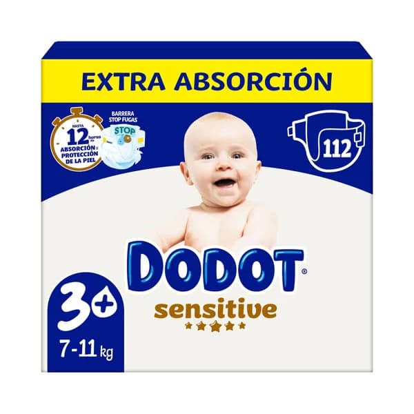 DODOT Sensitive Pañales talla 3+ (7-11 kg) 112 uds. - 1 ud - Imagen del producto en Findit