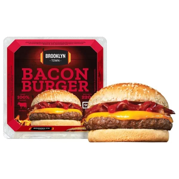 BROOKLYN TOWN Hamburguesa (100% carne de vacuno) con bacon, lista para calentar y comer 220 g. - 0.22 kg - Imagen del producto en Findit