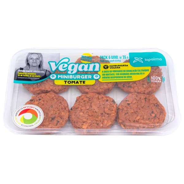 LA PALMA Mini hamburguesas vegetales de tomate LA PALMA 6x35 g. - 0.21 kg - Imagen del producto en Findit