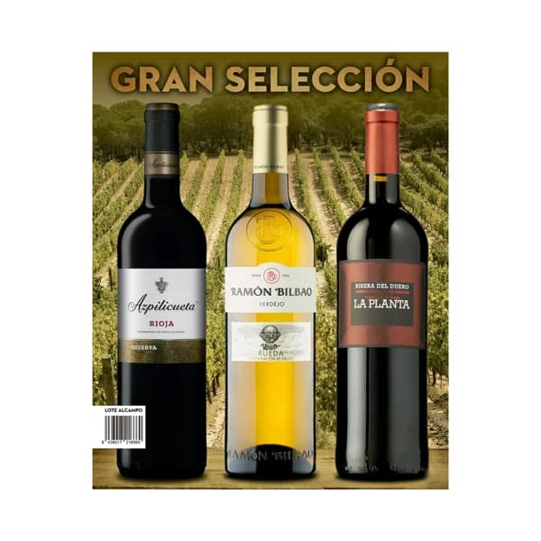 PRODUCTO ALCAMPO Estuche con 2 botellas de vino tinto + botella de vino blanco. - 1 ud - Imagen del producto en Findit