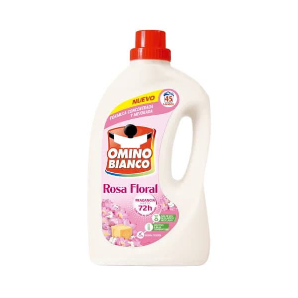OMINO BIANCO Rosa floral Detergente concentrado con perlas de perfume y fragancia hasta 72 horas 45 lav. - 1 ud - Imagen del producto en Findit