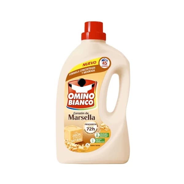 OMINO BIANCO Detergente líquido concentrado con jabón de origen natural y aroma a jabón de Marsella 45 ds. - 1 ud - Imagen del producto en Findit