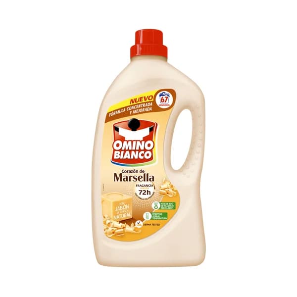OMINO BIANCO Detergente concentrado con jabón de origen natural y aroma a jabón de Marsella 67 lav. - 1 ud - Imagen del producto en Findit