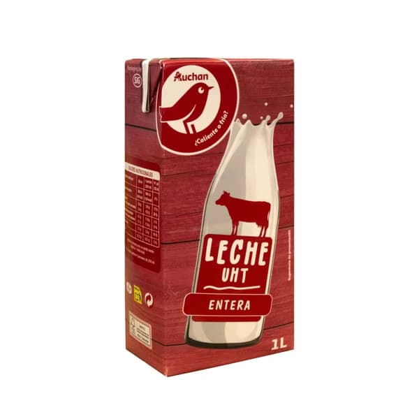 AUCHAN Leche entera de vaca 1 l. Producto Alcampo - 1 l - Imagen del producto en Findit