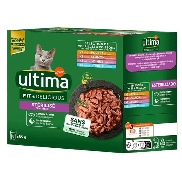 AFFINITY Alimento de gato húmero bolsa fit & delicious pollo, pavo, salmón, trucha 85 gr x 8 - 0.68 kg - Imagen del producto en Findit