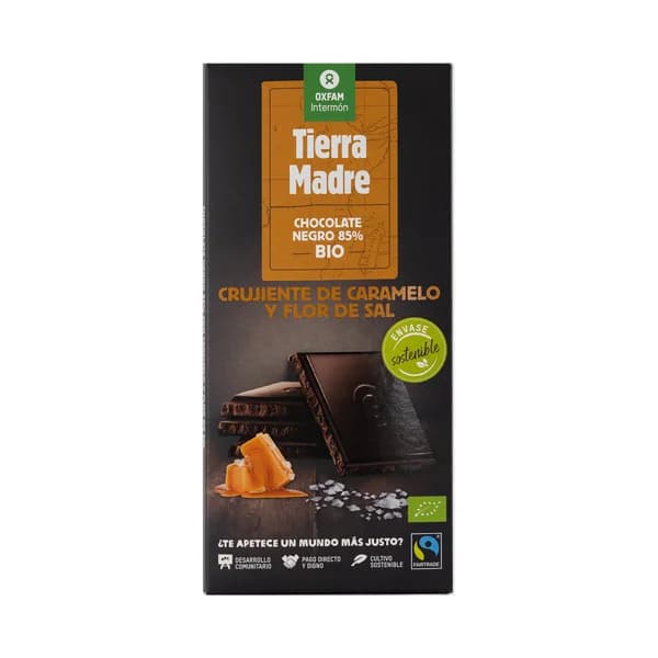 TIERRA MADRE Tableta de chocolate negro 85% con caramelo y flor de sal Bio 100g. - 0.1 kg - Imagen del producto en Findit