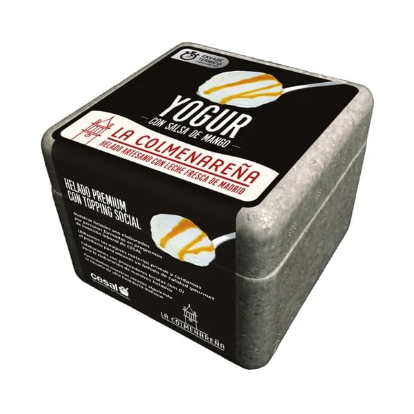 LA COLMENAREÑA Tarrina de helado artesano de yogur con salsa de mango, elaborado con leche fresca de Madrid 500 ml. - 0.5 l - Imagen del producto en Findit