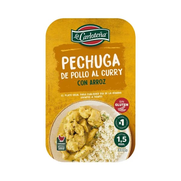 LA CARLOTEÑA Pechuga de pollo al curry con arroz, lista para calentar y comer 300 g. - 0.3 kg - Imagen del producto en Findit