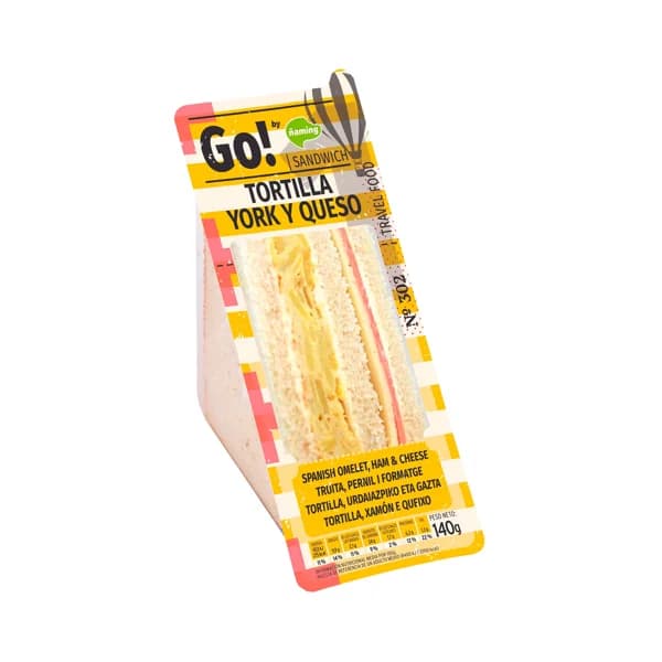ÑAMING Go! Sandwich de pan blanco con tortilla, jamón y queso 140 g. - 0.15 kg - Imagen del producto en Findit