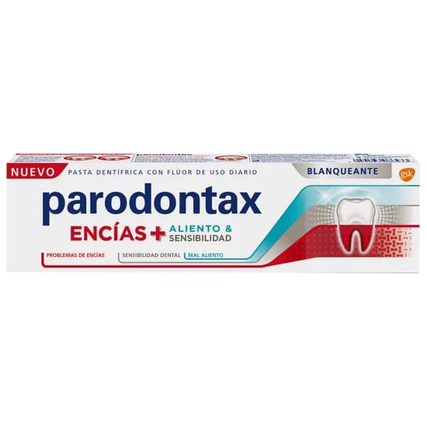 PARODONTAX Pasta de dientes con flúor de uso diario y acción blanqueante PARODONTAX Encías + aliento & sensibilidad 75 ml. - 0.08 l - Imagen del producto en Findit