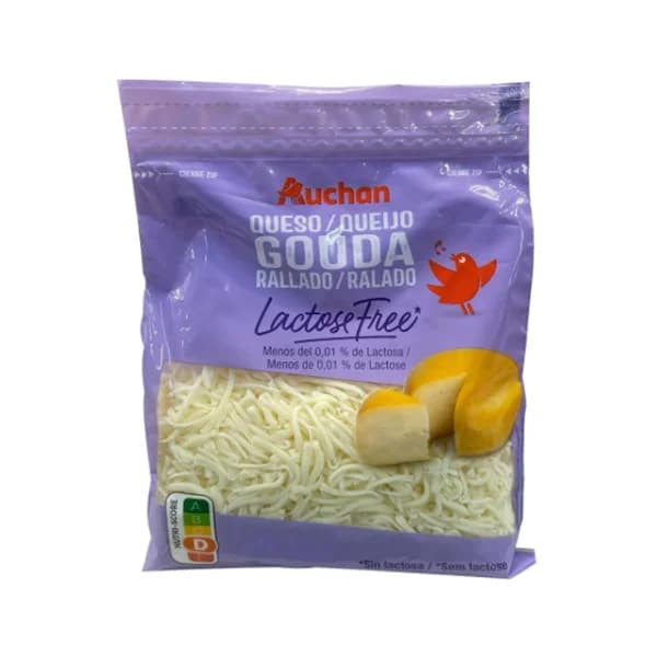 AUCHAN Queso rallado gouda sin lactosa 150 g. Producto Alcampo - 0.15 kg - Imagen del producto en Findit