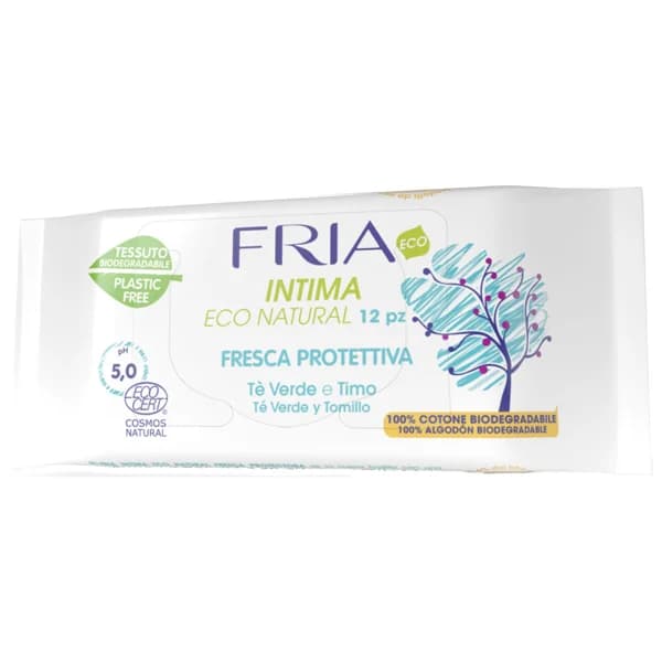 FRIA Eco Toallitas íntimas con té verde y tomillo, fabricadas con algodón 100% biodegradable 12 uds. - 1 ud - Imagen del producto en Findit