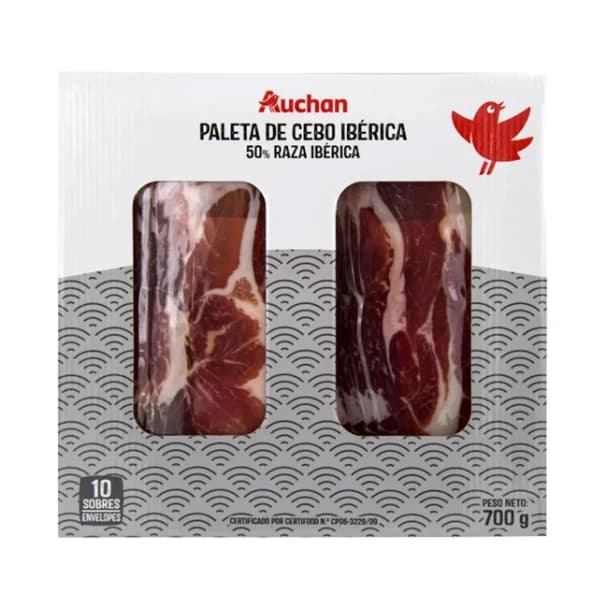 AUCHAN Maletín con 10 sobres de 70 g. de paleta de cebo ibérico (50% raza ibérica. Producto Alcampo - 0.7 kg - Imagen del producto en Findit