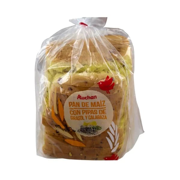AUCHAN Pan de molde de maíz con semillas de girasol y calabaza 400 g. - 0.4 kg - Imagen del producto en Findit