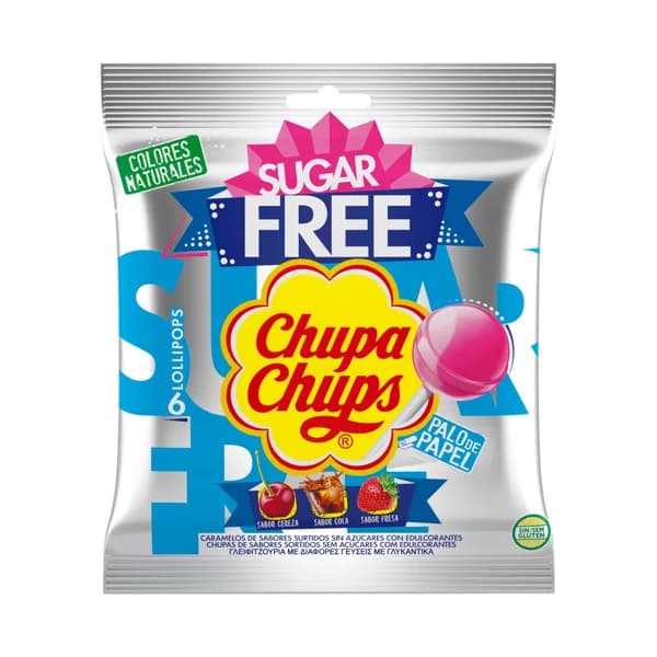 CHUPA CHUPS Sugar free Caramelos con palo de papel, de sabores variados y sin azúcar 6 uds. - 1 ud - Imagen del producto en Findit