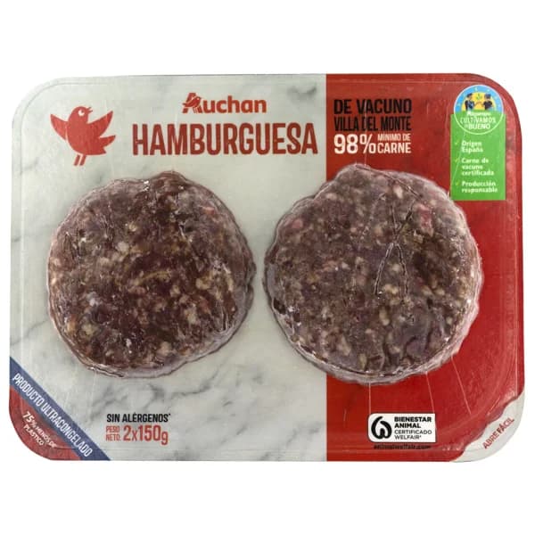 ALCAMPO CULTIVAMOS LO BUENO Hamburguesas congeladas de vacuno Villa del Monte 2 x 150 g. - 0.3 kg - Imagen del producto en Findit