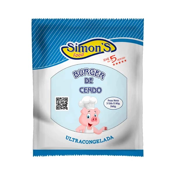 SIMONS'S FOOD Burger meat de cerdo, ultracongeladas 3x80 g. - 0.24 kg - Imagen del producto en Findit