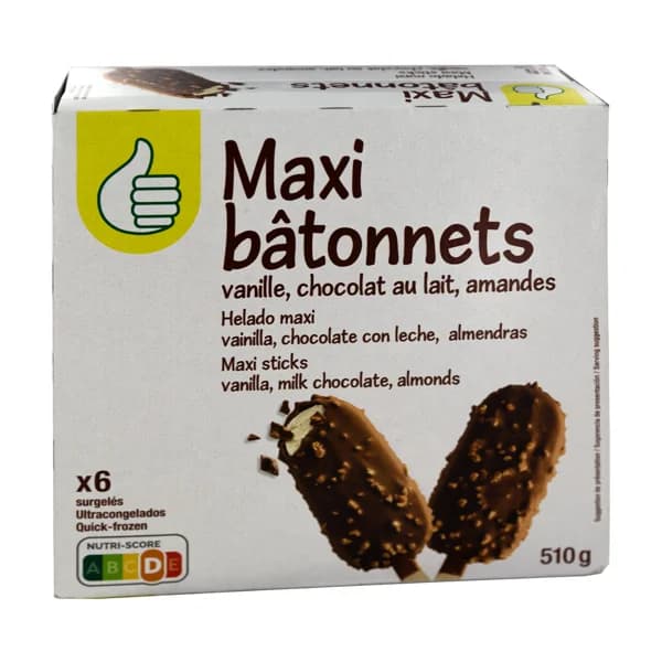 PRODUCTO ECONÓMICO ALCAMPO Bombón helado de vainilla cubierto de chocolate con leche 6 x 120 ml. - 0.51 kg - Imagen del producto en Findit