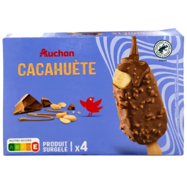 AUCHAN Bombón helado de cacahuete, cubierto de chocolate con leche 4 x 90 ml. Producto Alcampo - 0.36 l - Imagen del producto en Findit