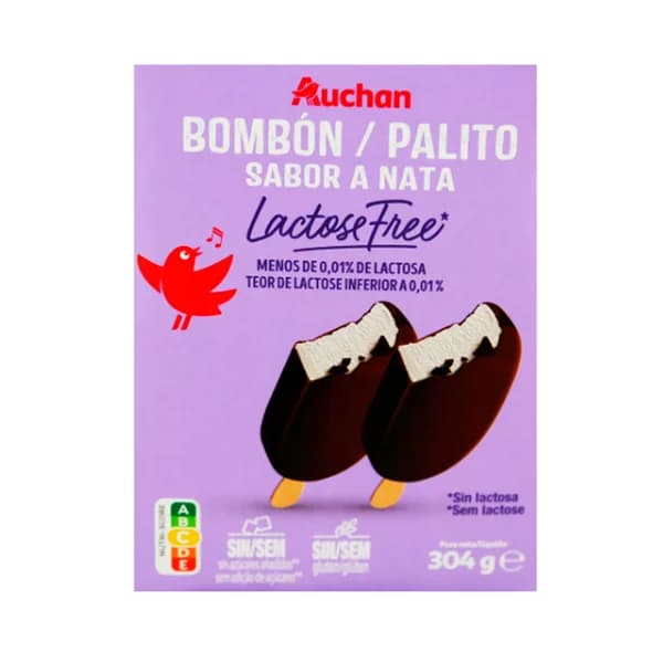 AUCHAN Bombón de helado de nata sin azúcares añadidos, sin gluten y sin lactosa 4x110 ml. Producto Alcampo - 0.44 l - Imagen del producto en Findit