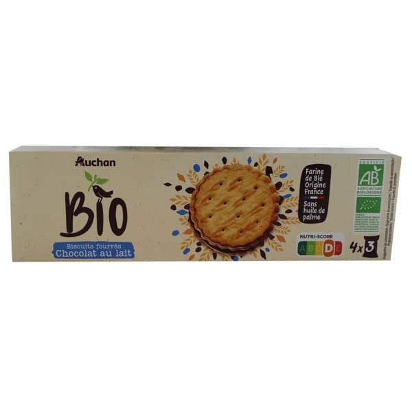 PRODUCTO ALCAMPO Galleta rellena de chocolate con leche ecológico 12 uds 185 g. - 0.19 kg - Imagen del producto en Findit