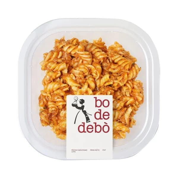 BO DE DEBÓ Fussili con salsa de tomate y atún, listo para calentar y comer 280 g. - 0.28 kg - Imagen del producto en Findit