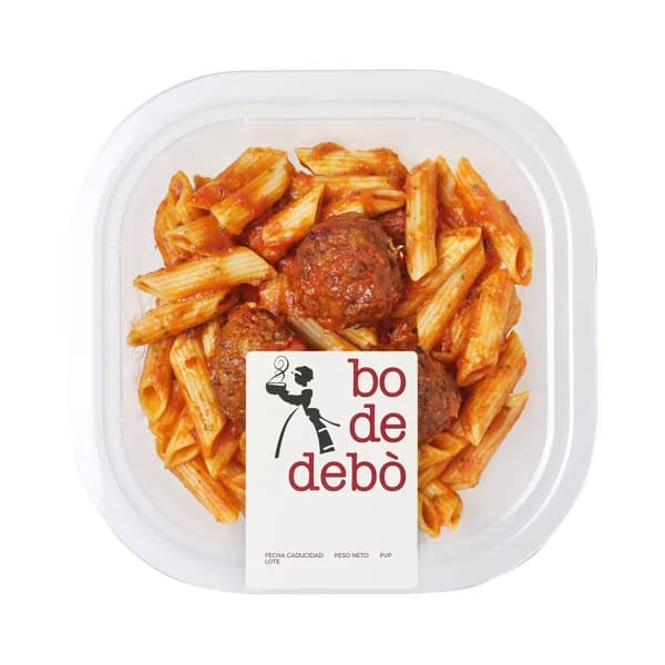 BO DE DEBÓ Macarraones con tomate y albóndigas mixtas (cerdo-vacuno) 300 g. - 0.3 kg - Imagen del producto en Findit