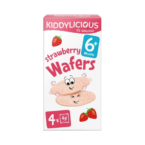 KIDDILIDIOUS Wafers (galletas) de arroz sabor a fresa, a partir de 6 meses 4 x 4 g. - 1 ud - Imagen del producto en Findit