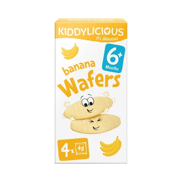 KIDDILIDIOUS Wafers (galletas) de arroz sabor a plátano, a partir de 6 meses 4 x 4 g. - 1 ud - Imagen del producto en Findit