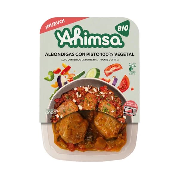 AHIMSA Bio Albóndigas (100%) vegetales con pisto, listas para calentar y comer 300 g. - 0.3 kg - Imagen del producto en Findit