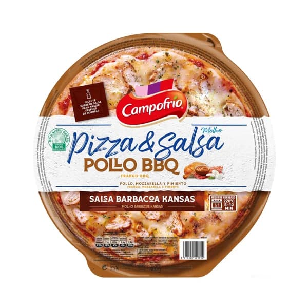 CAMPOFRÍO Pizza & salsa Pizza de pollo, mozzatella y pimiento con salsa barbacoa kansas 400 g. - 0.4 kg - Imagen del producto en Findit