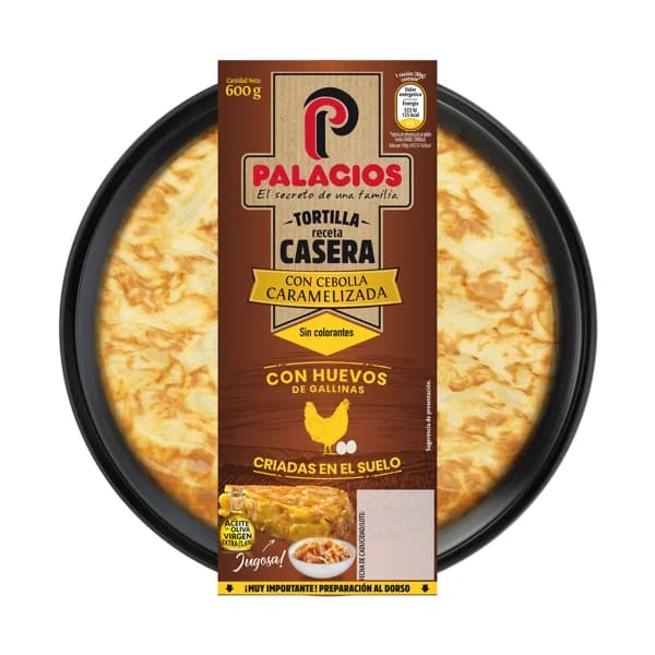 Tortilla de patata con cebolla caramelizada, lista para calentar y comer PALACIOS 600 g. - 0.6 kg - Imagen del producto en Findit