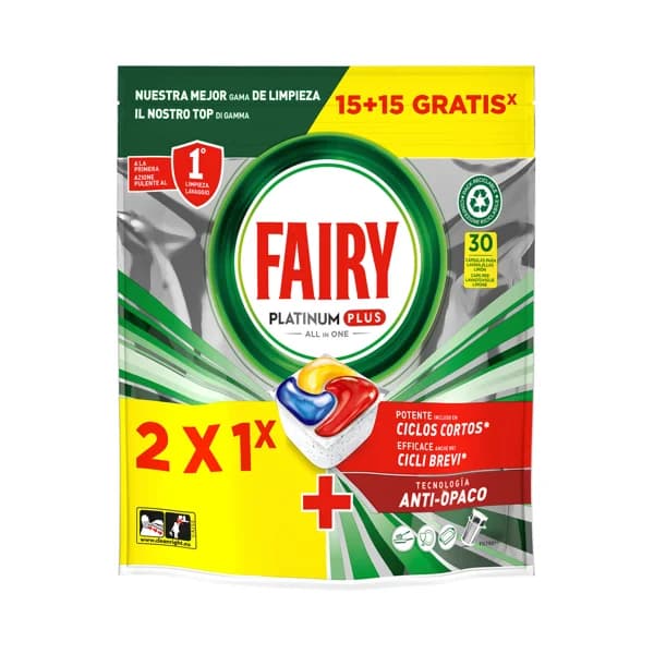 FAIRY Platinum plus Detergente lavavajillas en cápsulas, con tecnología anti-opaco 30 uds. - 0.47 kg - Imagen del producto en Findit