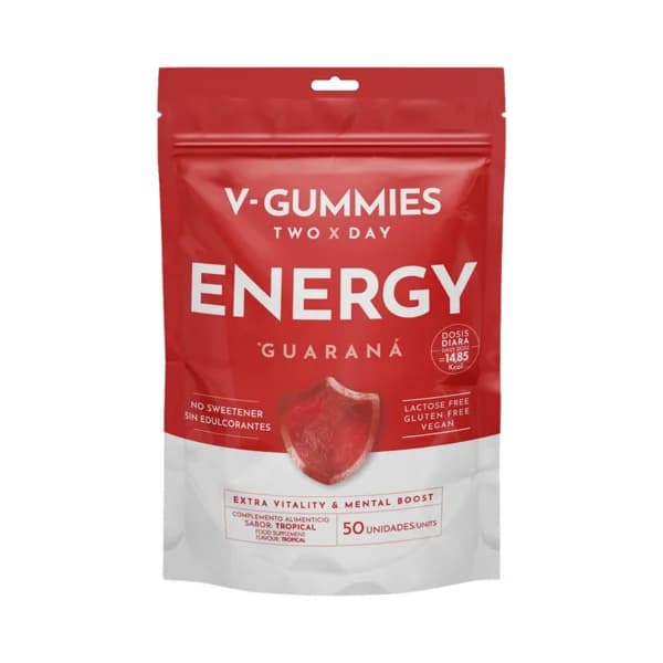 V-GUMMIES Energy Complemento nutricional sin edulcorantes y con guaraná (sabor tropical) 50 uds. - 0.14 kg - Imagen del producto en Findit